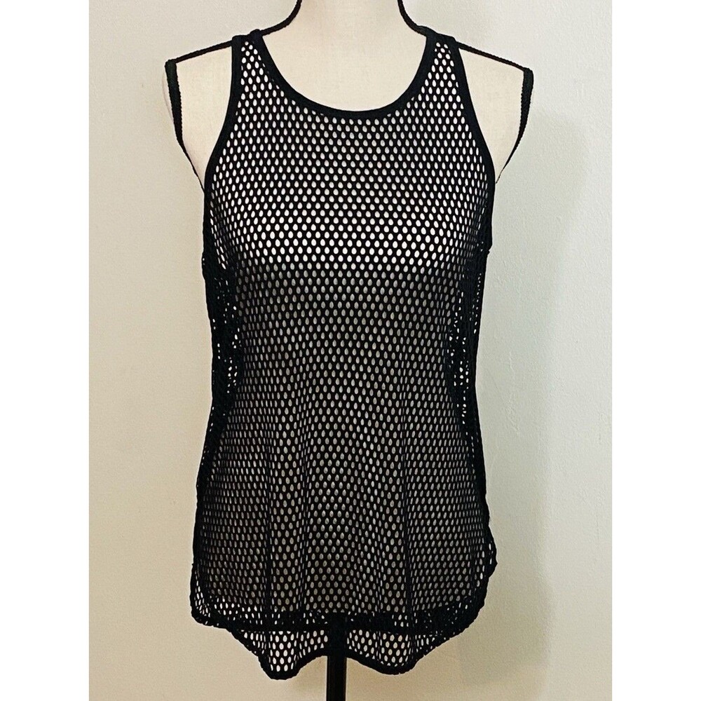 Xersion Womens Black Mesh Fishnet Tank Top Sleeveless Layering Shirt Size M Yoga